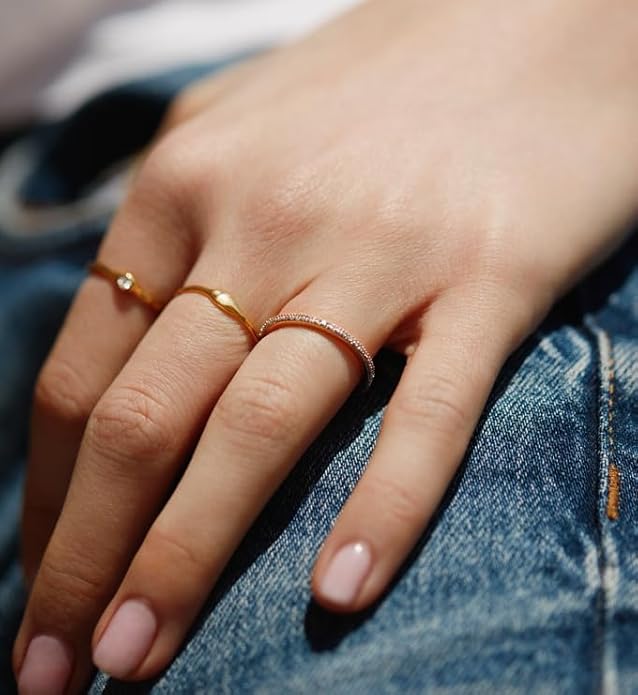 Kainier 14K Gold Plated Signet Rings Stackable Plain Slim Oval-shaped Thin Pinky Band for Women - 1.5mm Classic Dainty Cute Stacking Ring with Comfort Fit - Sizes 5-10