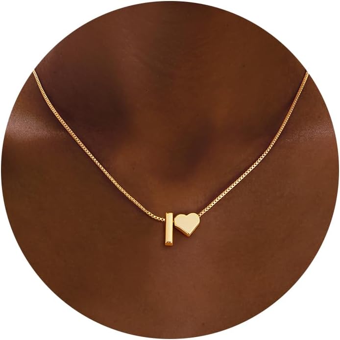 Initials A-Z with Heart Pendant Necklaces for Women Teen Girls - 18K Gold Plated Dainty Necklace Birthday Gifts Jewelry