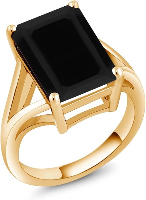 Gem Stone King 5-10 Cttw Gemstone Birthstone Solitaire Engagement Ring For Women | 18K Yellow Gold Plated Silver | 14X10MM Emerald Cut | Wedding Anniversary Ring | Available In Size 5, 6, 7, 8, 9