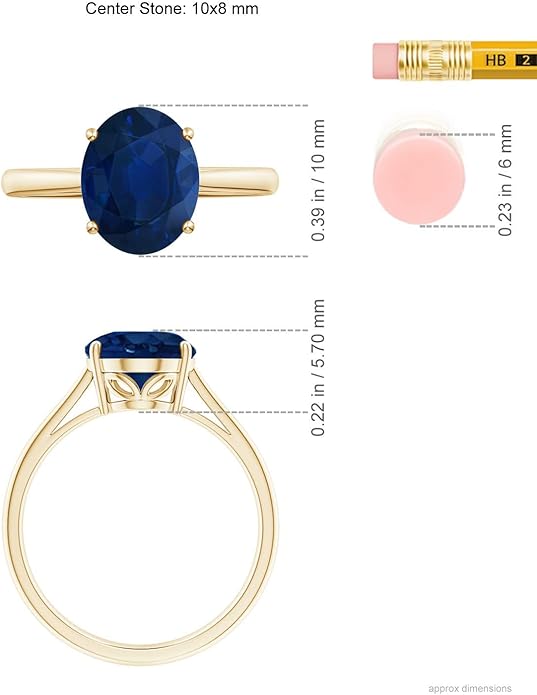 Angara Natural Blue Sapphire Solitaire Engagement Ring for Women | Oval Shape Blue Sapphire Ring in 14K Solid Gold/Sterling Silver/Platinum | September Birthday, Gemstone Jewellery Gift