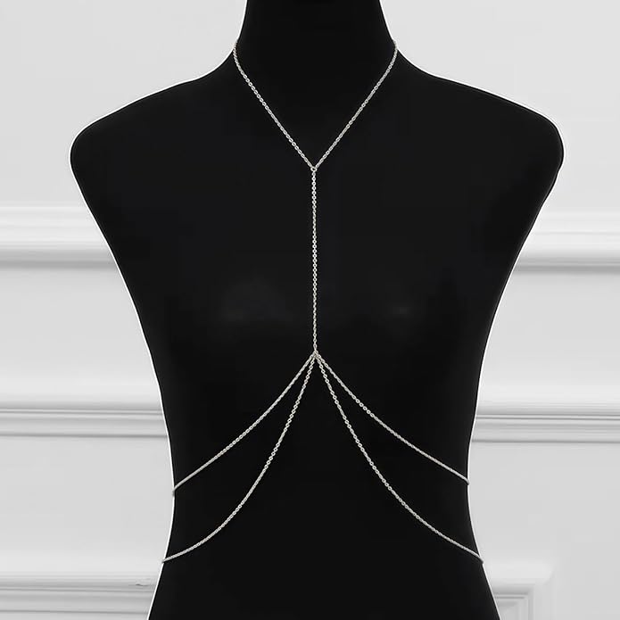 Chest Body Chains for Women Silver Gold Sexy Layered Bikini Bra Body Chain Necklace Belly Waist Chain Summer Beach Body Jewelry