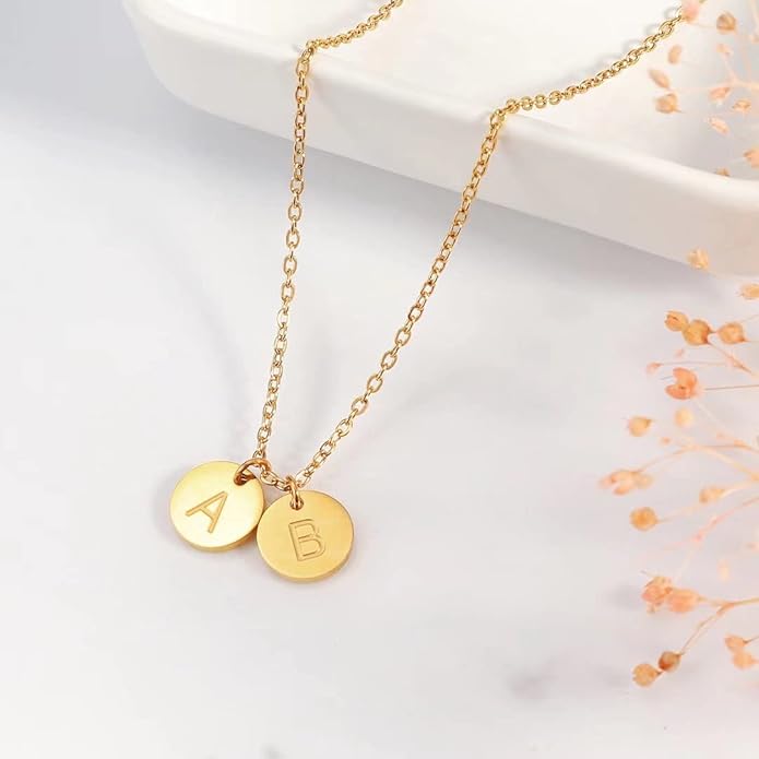 Two Initial Necklace for Women, 14K Gold Plated Dainty You and Her Initial Necklace Relationship Jewelry Mothers Day Valentines Gifts for Women Mom Friend Sister Her Birthday