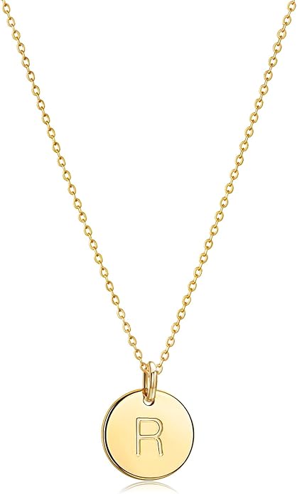 Bemoly Initial Necklace for Women Round 11MM Coin Disc Double Side Engraved Letter A-Z Hammered Pendant 14K Gold Plated Personalized Alphabet Birthday Jewelry 17.5"