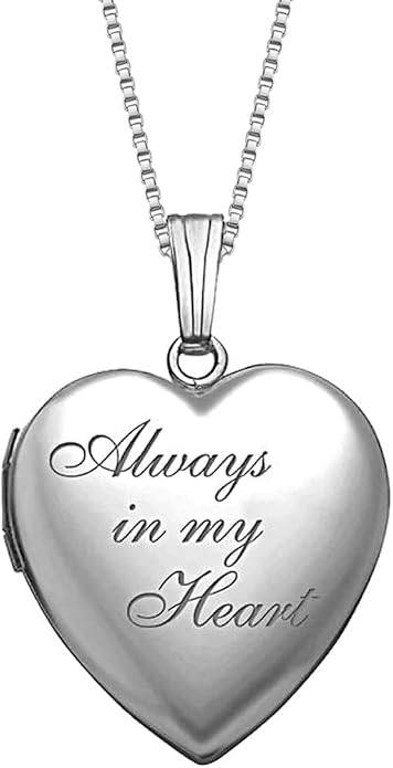 PicturesOnGold.com Personalized Always in My Heart Silver Or Gold Heart Locket Pendant Necklace Jewelry Gifts for Men & Women - 3/4 Inch X 3/4 Inch - Includes 18 inch Cable Chain