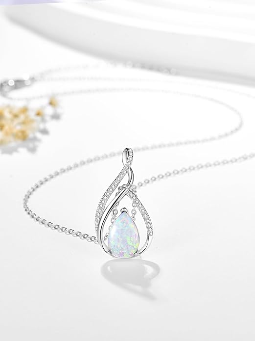 Teardrop Birthstone Necklace for Women 925 Sterling Silver Pear-Shaped Pendant Anniversary Mother's Day Birthday Jewelry Gifts for Her
