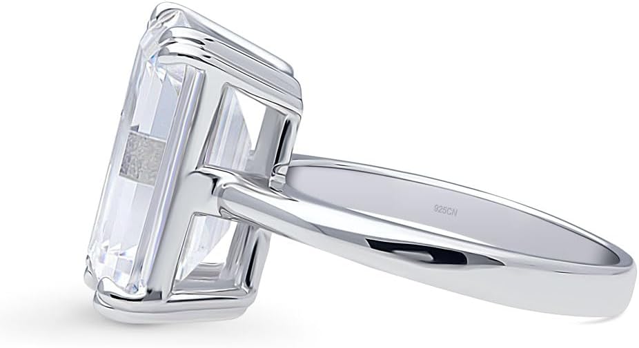 BERRICLE Sterling Silver CZ 3-Stone Solitaire Wedding Engagement Rings for Women, Cubic Zirconia Ring - Asscher, Cushion, Emerald, Pear, Round Cut - Canary Yellow, Green, Amethyst Purple Colors