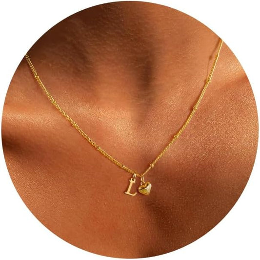 M MOOHAM Gold Heart Initial Necklace for Women Girls - 14K Gold Plated Letter A-Z Pendant Necklace Dainty Heart Necklaces Tiny Initial Necklaces Birthday Gifts for Women Jewelry