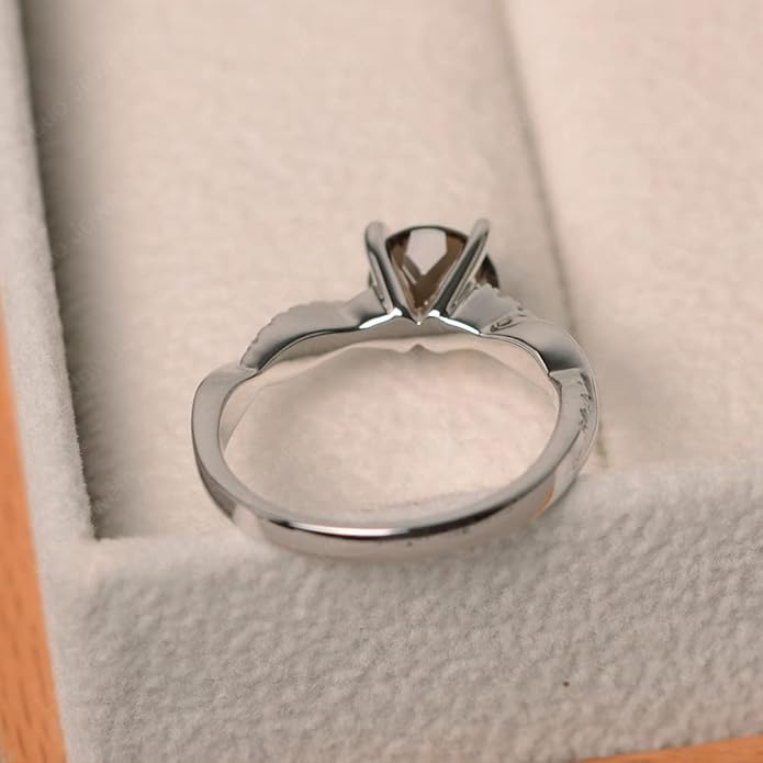 LUO 925 Sterling Silver 7x7mm Round Cut Gemstone Birthstone Rings for Women, Twist Infinity Engagement Ring Birthstone Jewelry Anniversary Wedding Promise for Lady Size 3-13