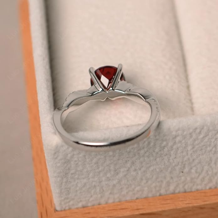 LUO 925 Sterling Silver 7x7mm Round Cut Gemstone Birthstone Rings for Women, Twist Infinity Engagement Ring Birthstone Jewelry Anniversary Wedding Promise for Lady Size 3-13