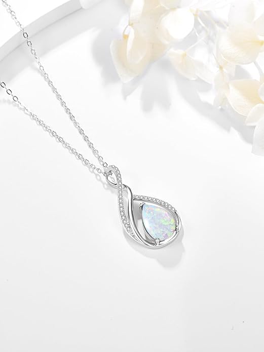Teardrop Birthstone Necklace for Women 925 Sterling Silver Pear-Shaped Pendant Anniversary Mother's Day Birthday Jewelry Gifts for Her