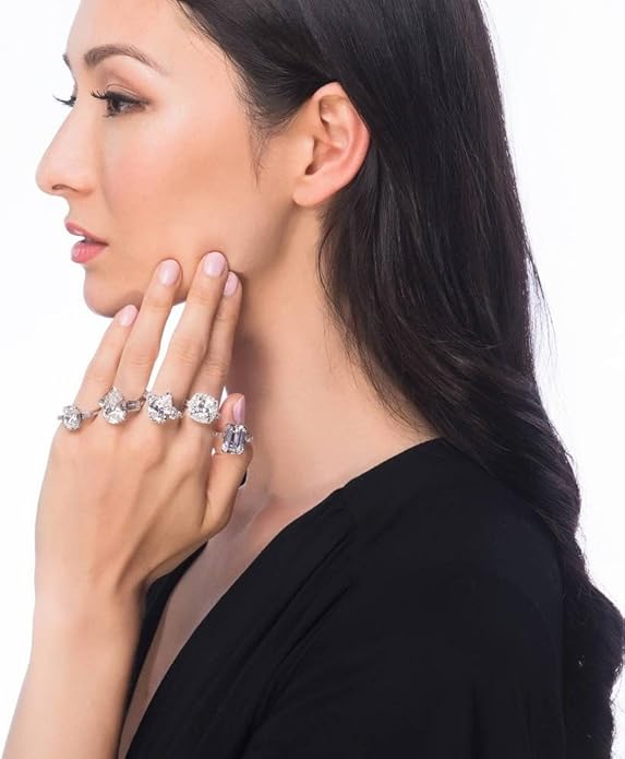 BERRICLE Sterling Silver CZ 3-Stone Solitaire Wedding Engagement Rings for Women, Cubic Zirconia Ring - Asscher, Cushion, Emerald, Pear, Round Cut - Canary Yellow, Green, Amethyst Purple Colors