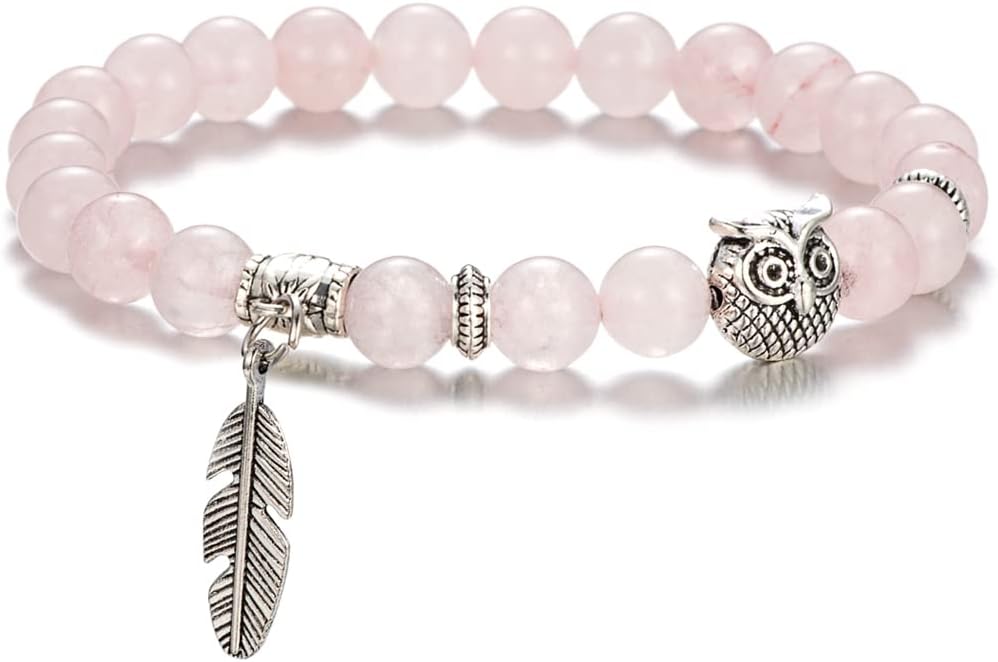 Softones 8mm Beads Owl Bracelets for Women Handmade Natural Stone Owl Gifts for Women Crystals Bracelet for Women Men Spiritual Energy Bracelet