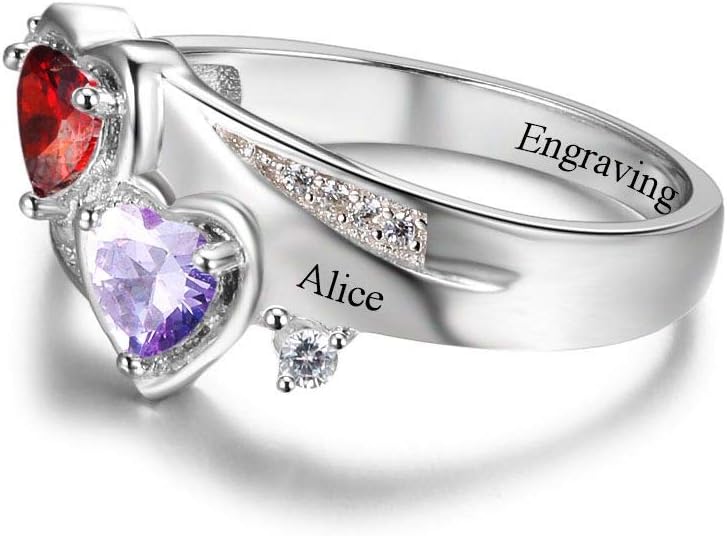 Sterling Silver Personalized mothers ring with 2 birthstones family jewelry gift for her promise ring customized name engraved ring