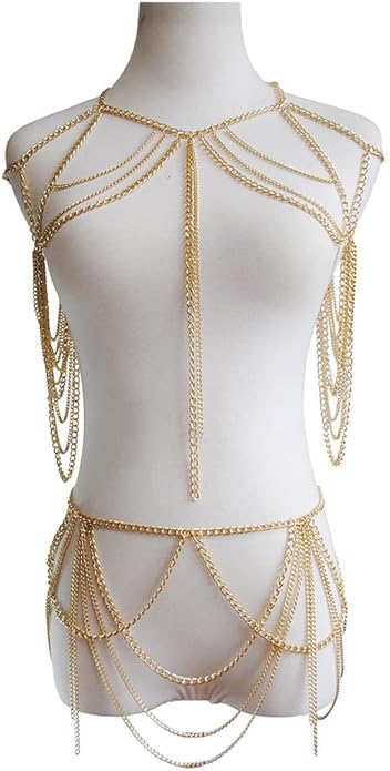 Sexy Body Chain Set Layered Necklace Bra Waist Chain Summer Fashion Bohemian Jewelry Suit for Beach Party Holidy