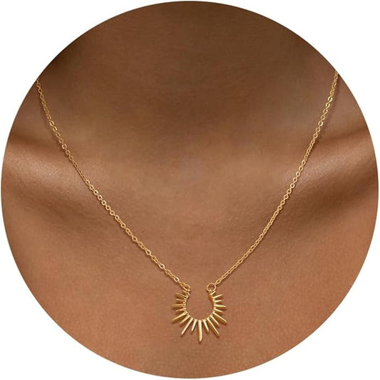 Lariat Gold Necklaces for Women - Dainty Gold Necklace Trendy 14K Gold Plated Hypoallergenic Layered Long Y-Shape Sunburst CZ T-Bar Pendant Drop Chain Necklace Set for Women Non Tarinsh Jewelry Gift