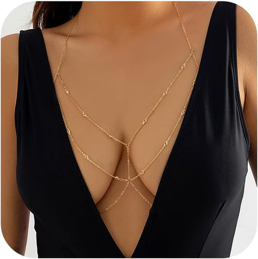 MODRSA Gold Chain Belt - Fashion Waist Chain Belt with Moon, Butterfly Rhinestone & Layered Design