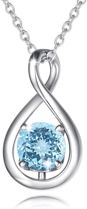 FANCIME Birthstone Necklaces for Women Fine Jewelry Sterling Silver Dainty Infinity Pendant Anniversary Birthday Christmas Gifts for Her Wife Mom Lady Daughter, Chain 16"+2" Extend