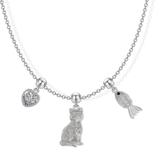 Summer Holiday Necklace,Dainty Chain, Charm Necklace For Women,Cute Cat Charm,Natural Pearls,18k Gold Plated,Choose Your Favorite Charm, Change Easily