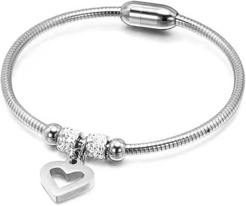 KunBead Heart Charm Birthday Bracelet Stainless Steel Love Bangle Cuff Jewelry Bracelets for Women