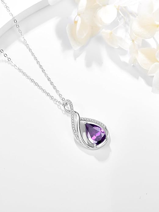 Teardrop Birthstone Necklace for Women 925 Sterling Silver Pear-Shaped Pendant Anniversary Mother's Day Birthday Jewelry Gifts for Her
