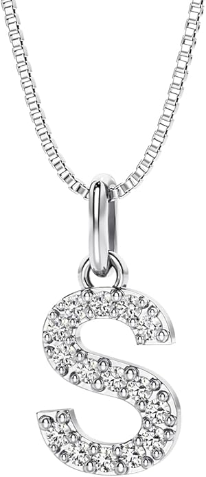 PEORA Letter A to Z Lab Grown Diamond Initial Pendant Necklace in Sterling Silver, F-G Color, VS Clarity, with 18 inch Chain