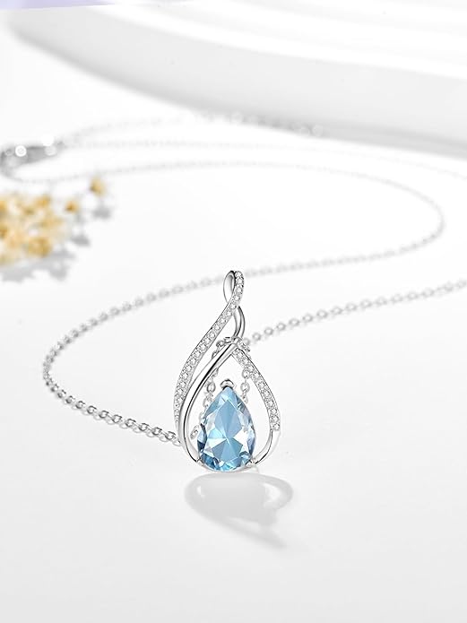 Teardrop Birthstone Necklace for Women 925 Sterling Silver Pear-Shaped Pendant Anniversary Mother's Day Birthday Jewelry Gifts for Her