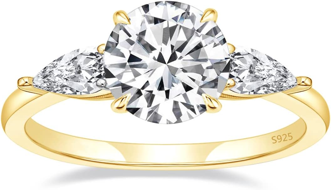 EAMTI 2CT 925 Sterling Silver Engagement Rings for Women Round Cut 3-Stone Promise Rings for Her Cubic Zirconia CZ Wedding Bands Size 3-11