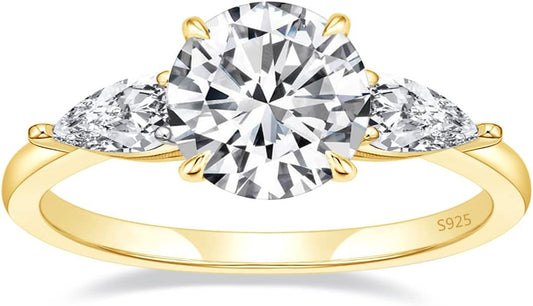 EAMTI 2CT 925 Sterling Silver Engagement Rings for Women Round Cut 3-Stone Promise Rings for Her Cubic Zirconia CZ Wedding Bands Size 3-11