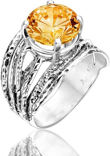 JEAN RACHEL JEWELRY 925 Sterling Silver Ring - Wrap Vintage Design with Prong Set Round Cubic Zirconia - Hypoallergenic, Lead & Nickel Free - Artisan Handcrafted Statement Rings for Women