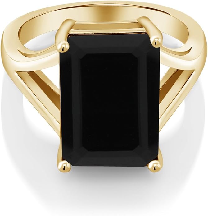 Gem Stone King 5-10 Cttw Gemstone Birthstone Solitaire Engagement Ring For Women | 18K Yellow Gold Plated Silver | 14X10MM Emerald Cut | Wedding Anniversary Ring | Available In Size 5, 6, 7, 8, 9