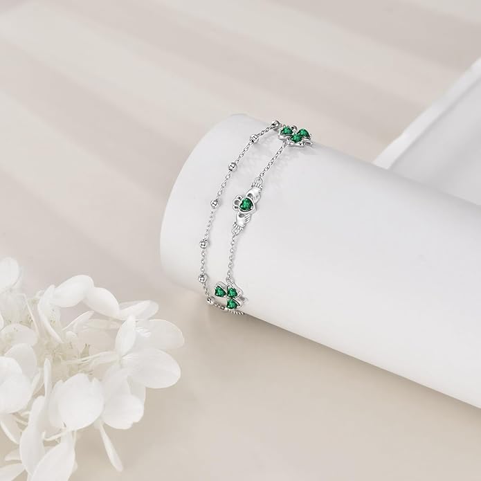 Witches Knot/Double Circle/Dragonfly/Butterfly/Bracelet Sterling Silver Adjustable Charm Bracelet Summer Beach Foot Chain Jewelry for Women Girls Gifts