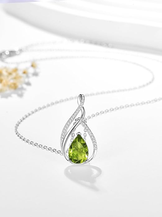 Teardrop Birthstone Necklace for Women 925 Sterling Silver Pear-Shaped Pendant Anniversary Mother's Day Birthday Jewelry Gifts for Her