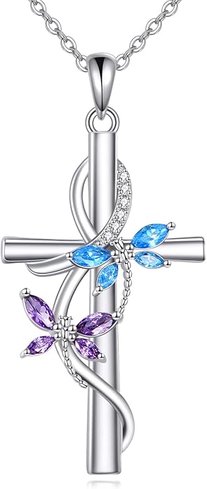 Flower Cross Necklace 925 Sterling Silver Carnation/Rose/Lily/Daisy Cross Necklace Birth Flower Jewelry for Women