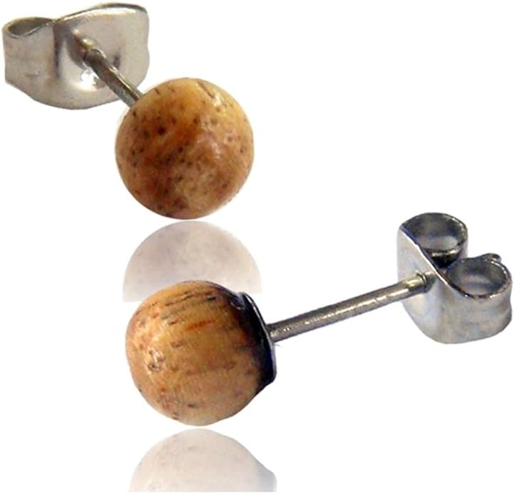 Wood Stud Earrings for Women - Wooden Handmade Earrings - Surgical Steel Brown Boho Earrings