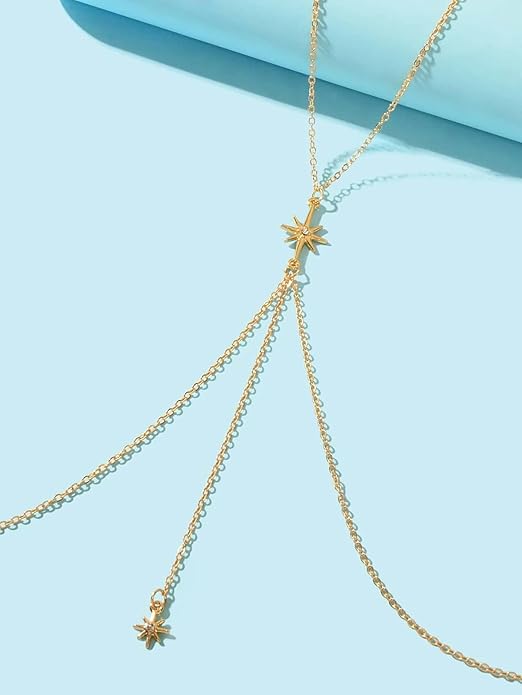 14K Gold Body Chains for Women, Sexy Layered Belly Waist Chain Bikini Bra Chain, Summer Beach Rhinestone Body Jewelry