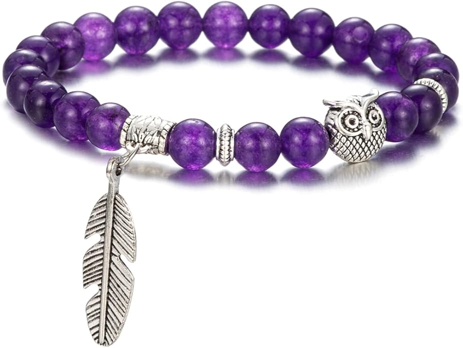 Softones 8mm Beads Owl Bracelets for Women Handmade Natural Stone Owl Gifts for Women Crystals Bracelet for Women Men Spiritual Energy Bracelet