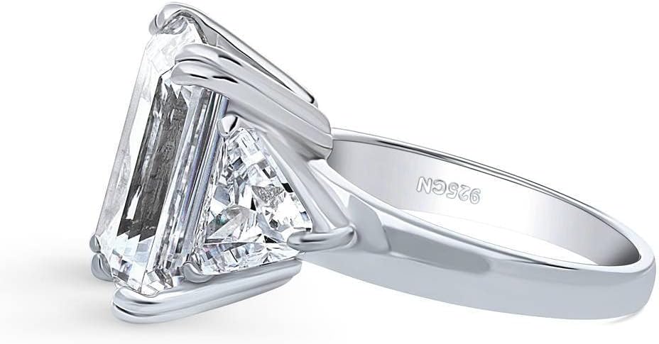 BERRICLE Sterling Silver CZ 3-Stone Solitaire Wedding Engagement Rings for Women, Cubic Zirconia Ring - Asscher, Cushion, Emerald, Pear, Round Cut - Canary Yellow, Green, Amethyst Purple Colors