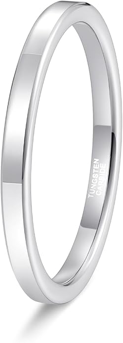 TRUMIUM 2mm 4mm 6mm Tungsten Rings for Women Men's Wedding Bands Gold Plated Beveled Edges Flat High Polished Comfort Fit Size 5-14