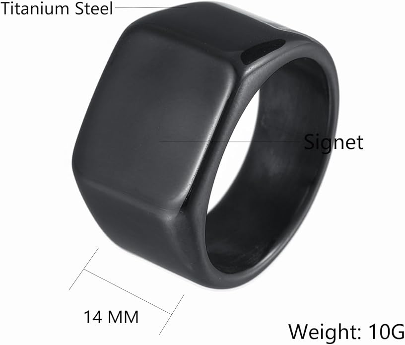 Mens Signet Rings Stainless Steel Pinky Ring for Men Women Silver/Black/Gold Square Cool Finger Ring, Gift for Dad Husband