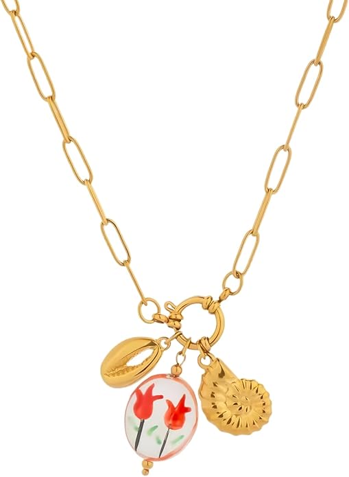 Chunky Retro Heart Necklace for Women Antique Layer Beach Ocean Moon Stars Western Boho Charm Necklaces Retro Link Chain Jewelry