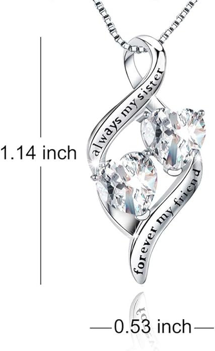 925 Sterling Silver Always My Daughter&Sister Forever My Friend Double Love Heart Pendant Necklace, Mother Daughter Bracelet Jewelry Gifts for Sister Women Couples Wife Mom Girlfriend