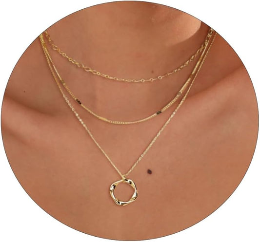 ASCOMY Layered Necklaces for Women Dainty Gold Necklace 14K Gold Plated Herringbone Necklace for Women Pearl Cross Necklace Paperclip Cuban Figaro Rope Satellite Chain Gold Choker Trendy Jewelry Gift