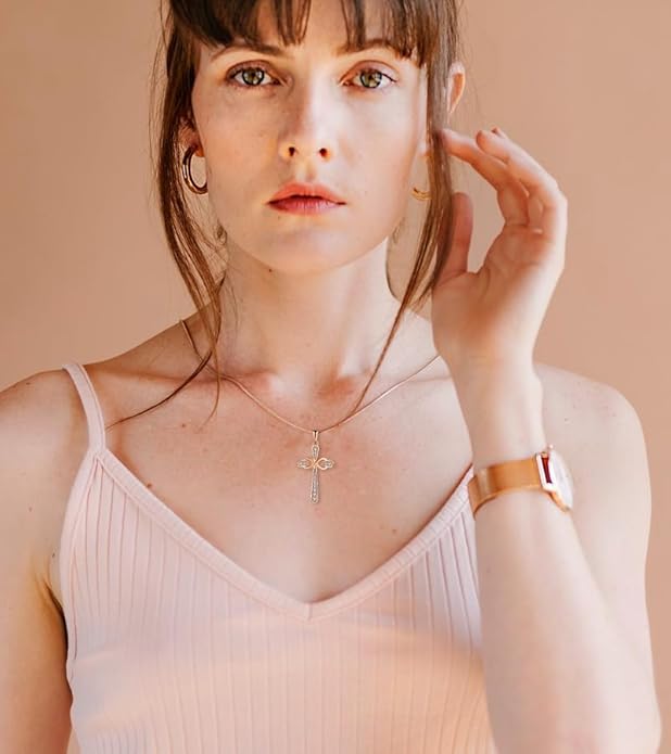 925 Sterling Silver Cross Necklace for Women Big Faith Infinity Pendant Necklace Silver Chain 18+2''