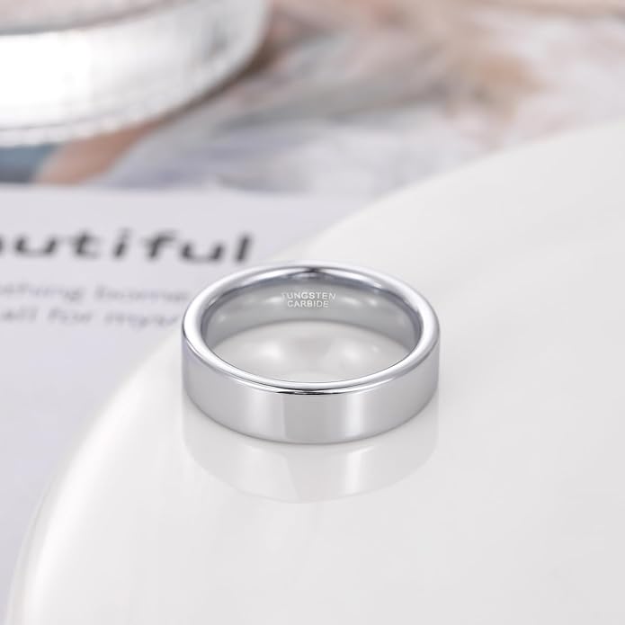 TRUMIUM 2mm 4mm 6mm Tungsten Rings for Women Men's Wedding Bands Gold Plated Beveled Edges Flat High Polished Comfort Fit Size 5-14