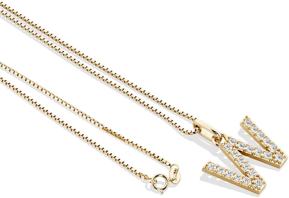 PEORA Letter A to Z Lab Grown Diamond Initial Pendant Necklace in Sterling Silver, F-G Color, VS Clarity, with 18 inch Chain