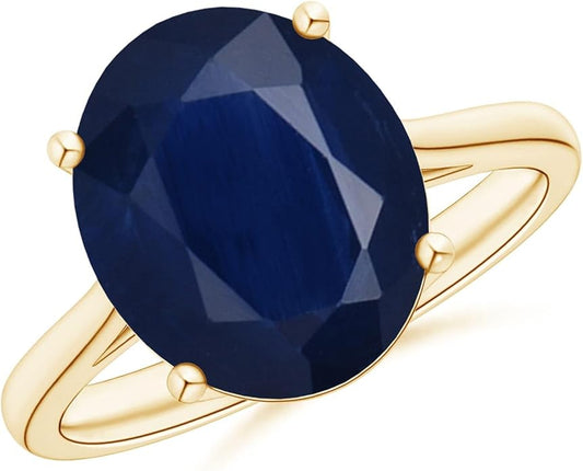 Angara Natural Blue Sapphire Solitaire Engagement Ring for Women | Oval Shape Blue Sapphire Ring in 14K Solid Gold/Sterling Silver/Platinum | September Birthday, Gemstone Jewellery Gift