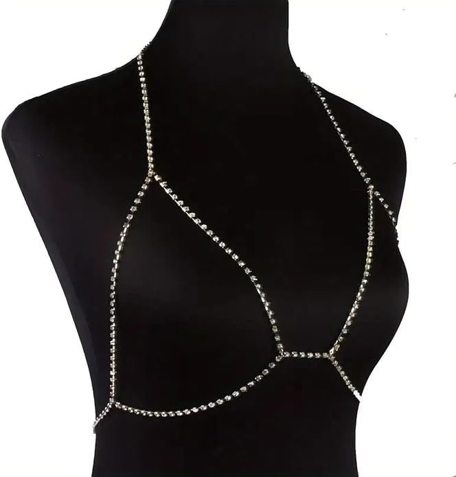 14K Gold Body Chains for Women, Sexy Layered Belly Waist Chain Bikini Bra Chain, Summer Beach Rhinestone Body Jewelry