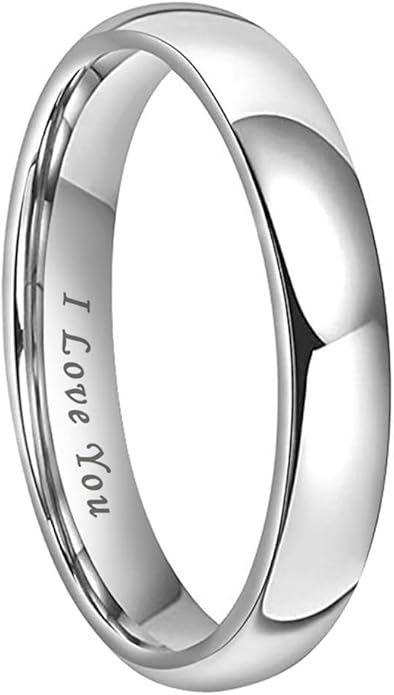 4mm 6mm 8mm 10mm Silver/Gold/White Tungsten Rings for Men Women Couple Fashion Jewelry Anniversary Engagement Wedding Bands Domed Polished I Love You Engraved Comfort Fit