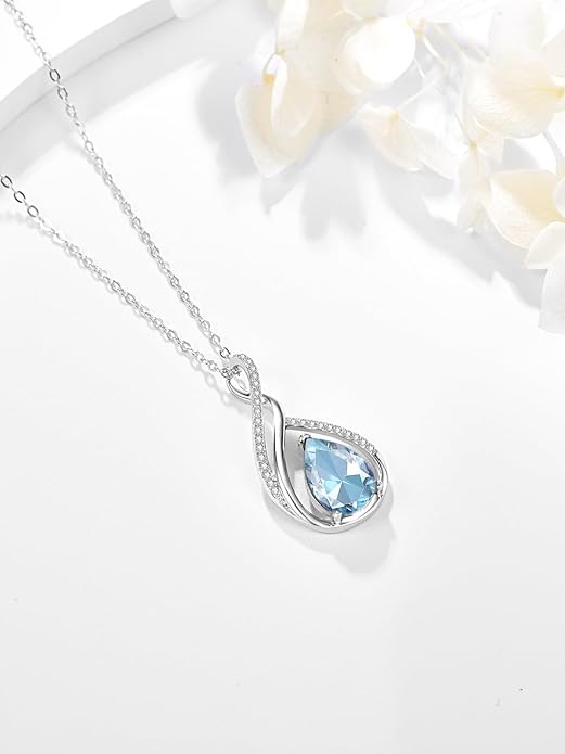 Teardrop Birthstone Necklace for Women 925 Sterling Silver Pear-Shaped Pendant Anniversary Mother's Day Birthday Jewelry Gifts for Her