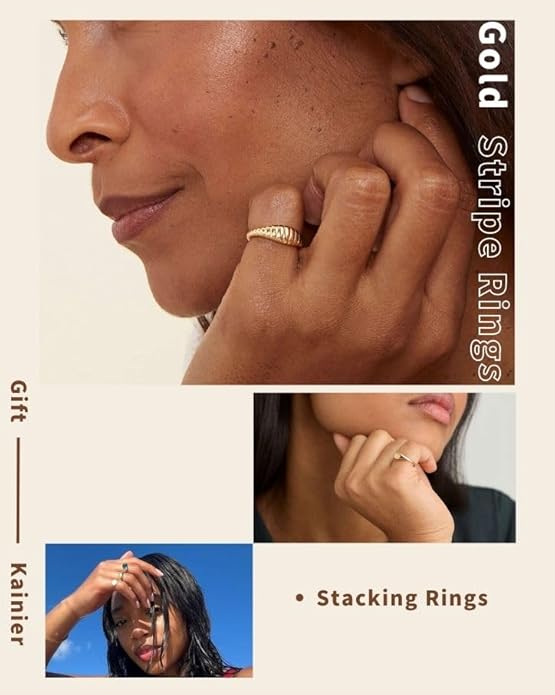 Kainier 14K Gold Plated Signet Rings Stackable Plain Slim Oval-shaped Thin Pinky Band for Women - 1.5mm Classic Dainty Cute Stacking Ring with Comfort Fit - Sizes 5-10